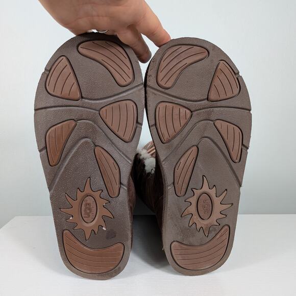 Ugg Tall Lace Up Boots 8 Brown Suede Whitley  Boho Shearling Fur Knee Sheep Ski - Picture 10 of 13